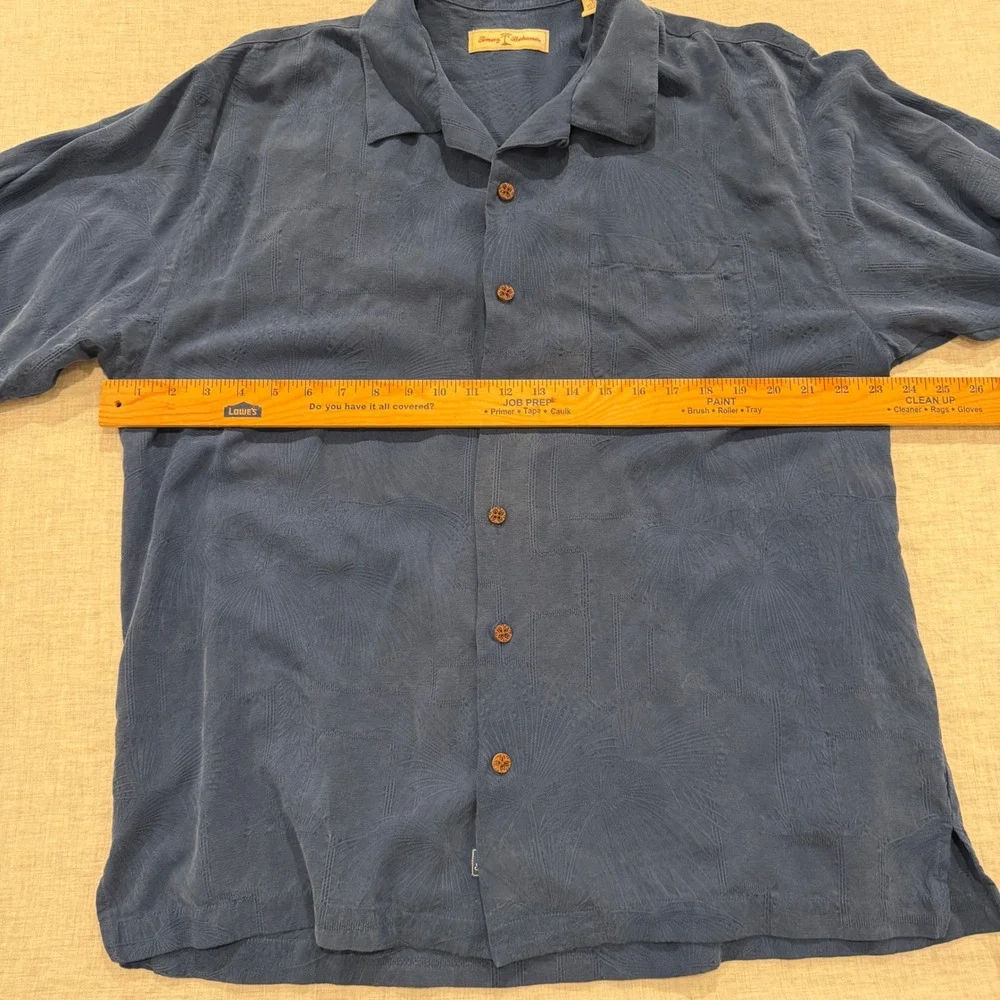 Tommy Bahama Mens XL Blue 100% Silk Palm Jacquard Short Sleeve Camp Shirt